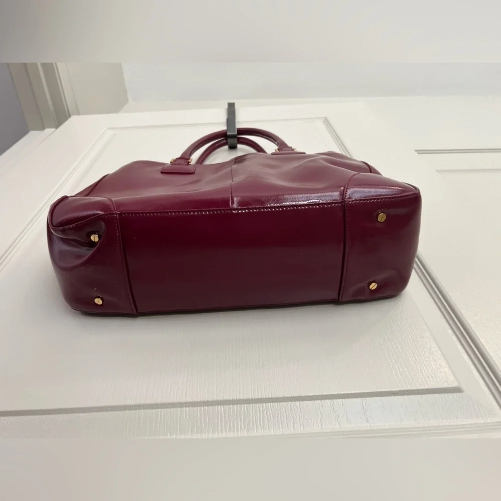 Tory Burch Burgundy Patent Leather Tote Structured Work Bag